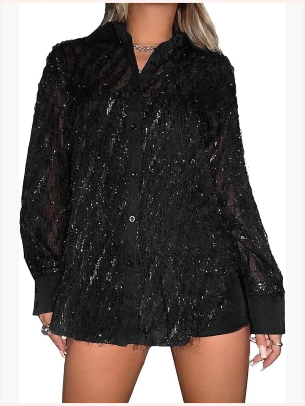 Women's Casual Long Sleeve Button Down Fuzzy High Low Blouse